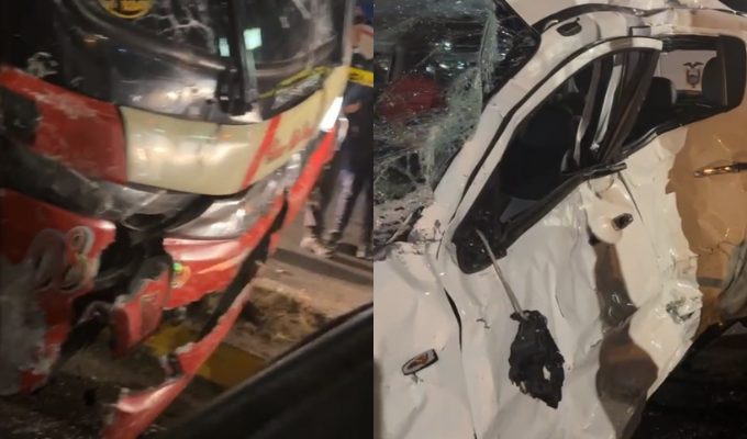 Colisión entre camioneta y bus en Ambato: pasajeros a salvo