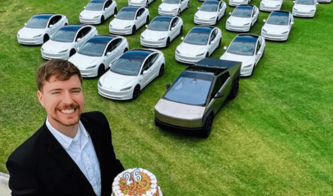 MrBeast celebra su cumpleaños regalando 26 Tesla a sus seguidores