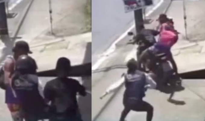 Mujer enfrenta a ladrones que le robaron su moto en Santo Domingo.