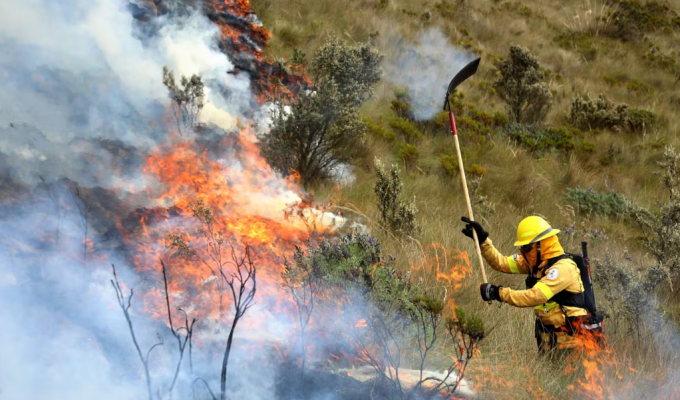 Más de 100 bomberos combaten feroz incendio en el Pichincha