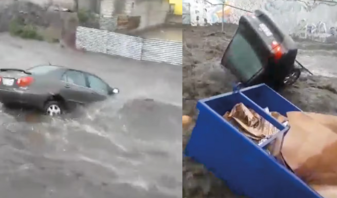 ¡Caos en Quito! Fuerte lluvia arrastra carros en el sur de la ciudad