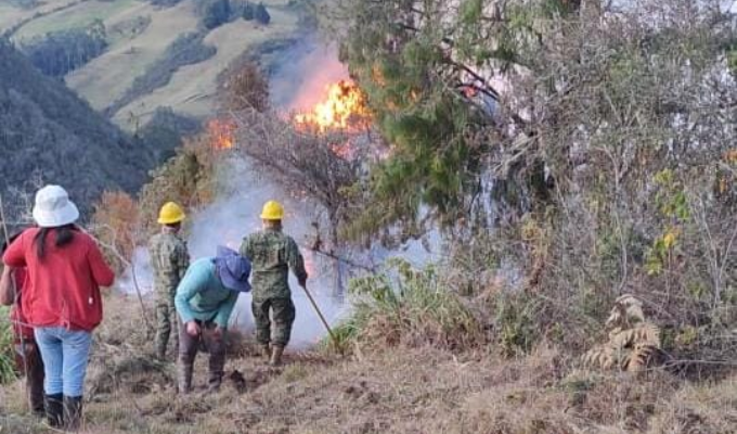 ¡Fuego en Sigsig! Bomberos combaten llamas en la montaña