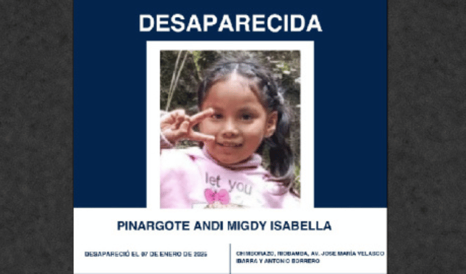 Desaparece niña en Riobamba; Policía pide ayuda para encontrarla