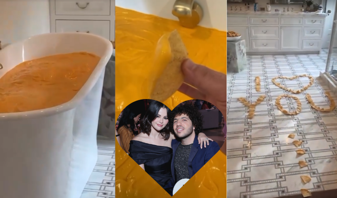 Bañera de queso y nachos: el regalo más extraño de Benny Blanco