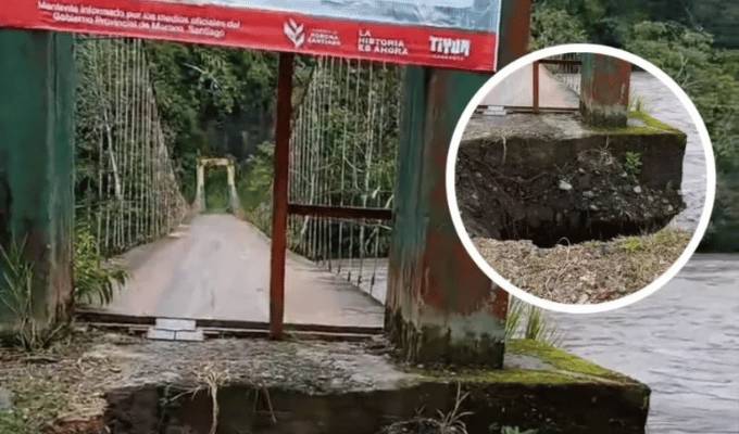 Puente por colapsar pone en riesgo a más de 100 estudiantes en Morona